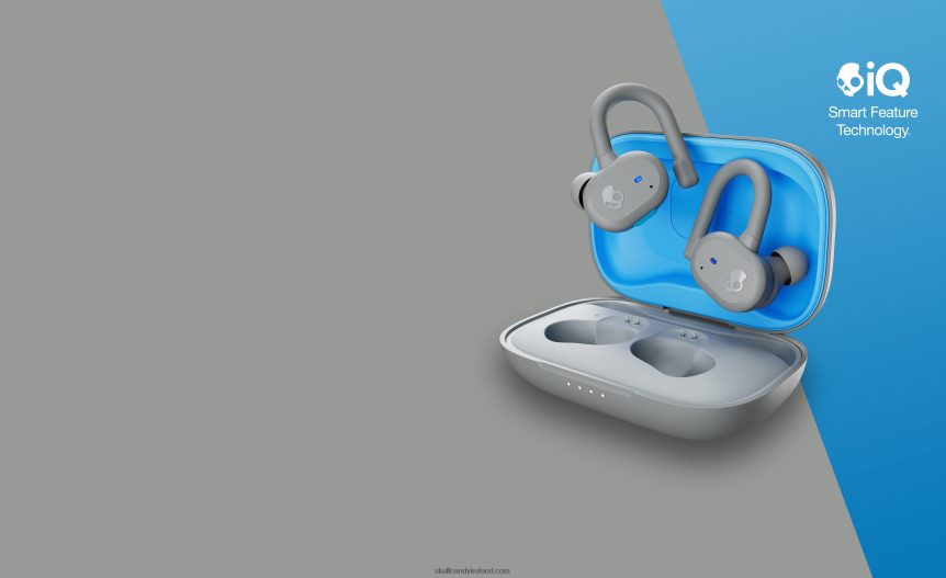 Upgradable tech secure fit Push Active True Wireless Earbuds Skullcandy NV80J414 Light Grey/Blue